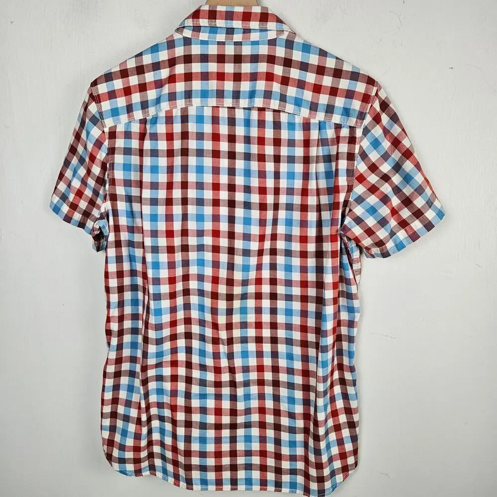 The North Face Button Front Check Shirt Men's‎ M Blue Rust Red